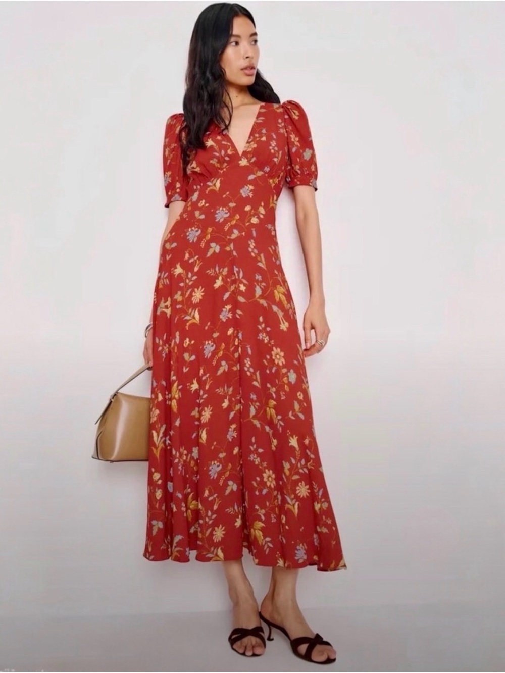 Reformation Women’s Naira Red Floral Short Sleeve Midi Cocktail Dress Size 8 NEW